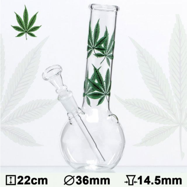 CLEAR GLASS BONG / LEAFS DESIGN (22CM)