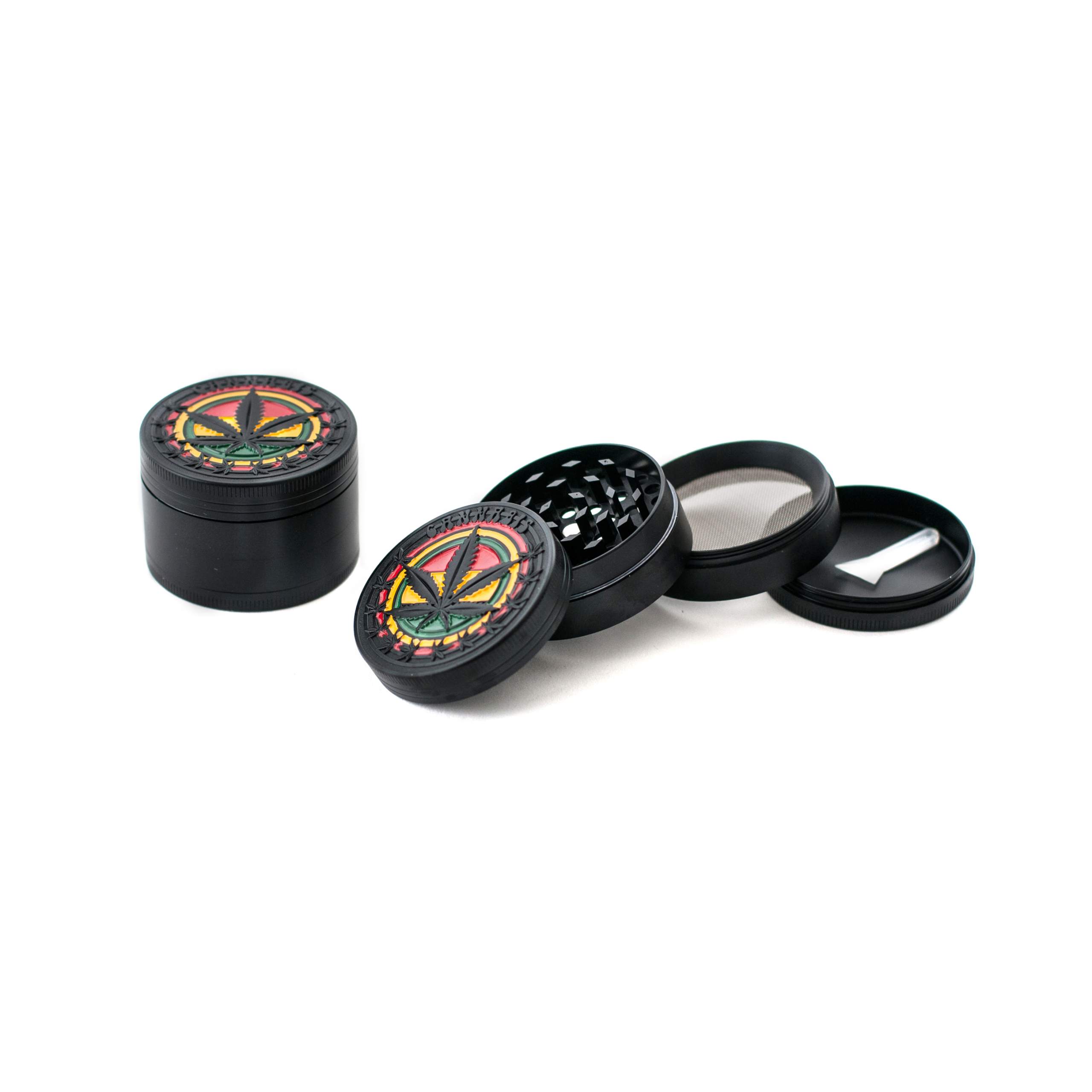 METAL 4 parts GRINDER Ø 52 mm - RASTA LEAF Black x12 pcs