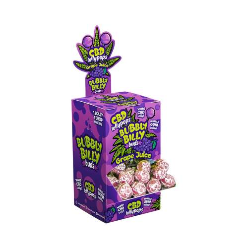 Bubbly Billy Buds – 10mg CBD Grape Juice Lollipops  (Display Carton of 100)